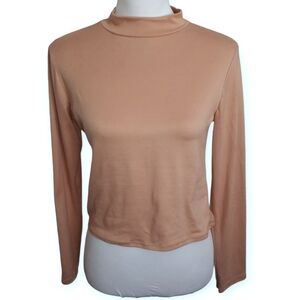 Brit & Bri Women's Mock Neck Long Sleeve Tan Top Sz.L EUC